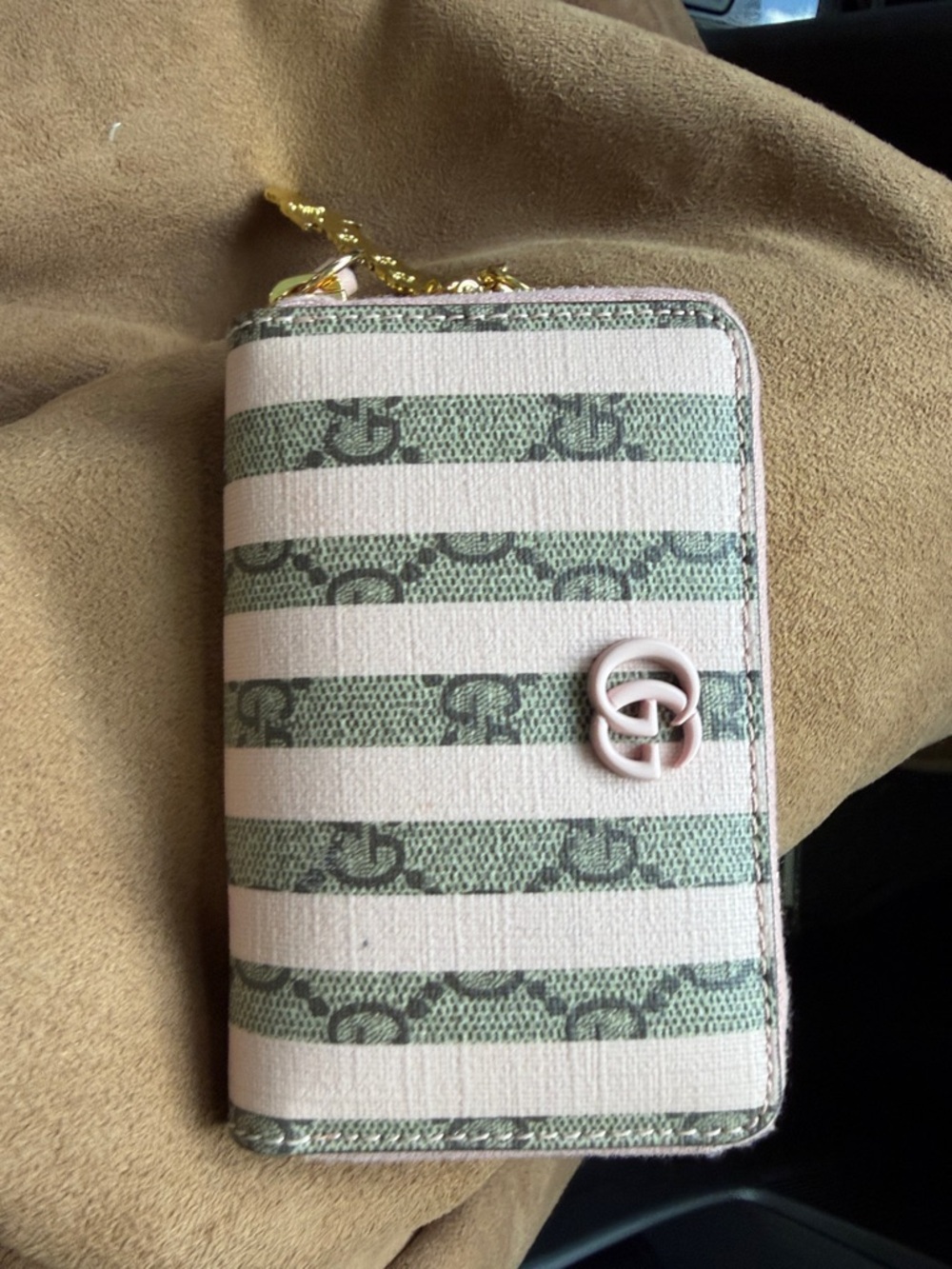Gucci Pink and Green Striped GG Card Holder Key Case
